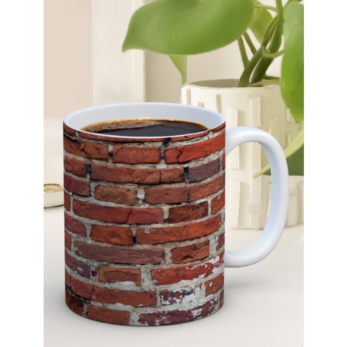 Baskılı Kupa Bardak Seramik Mug - Tuğla Duvar