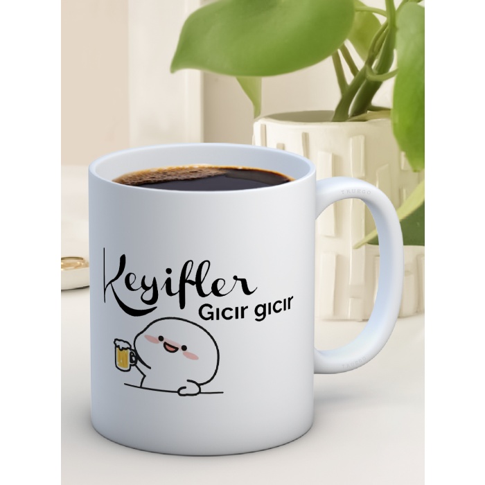 Baskılı Kupa Bardak Seramik Mug - Keyifler Gıcır Gıcır
