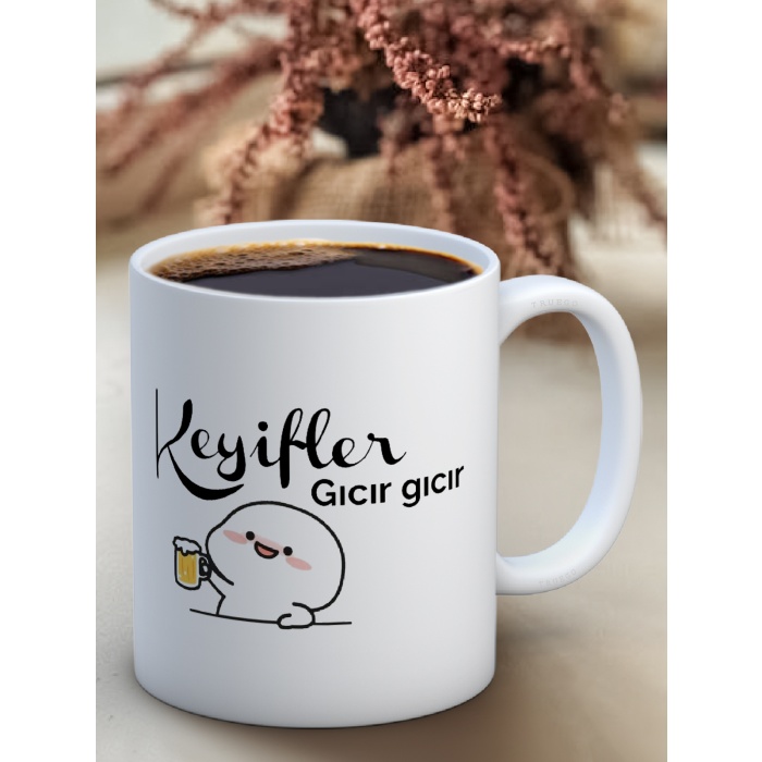 Baskılı Kupa Bardak Seramik Mug - Keyifler Gıcır Gıcır