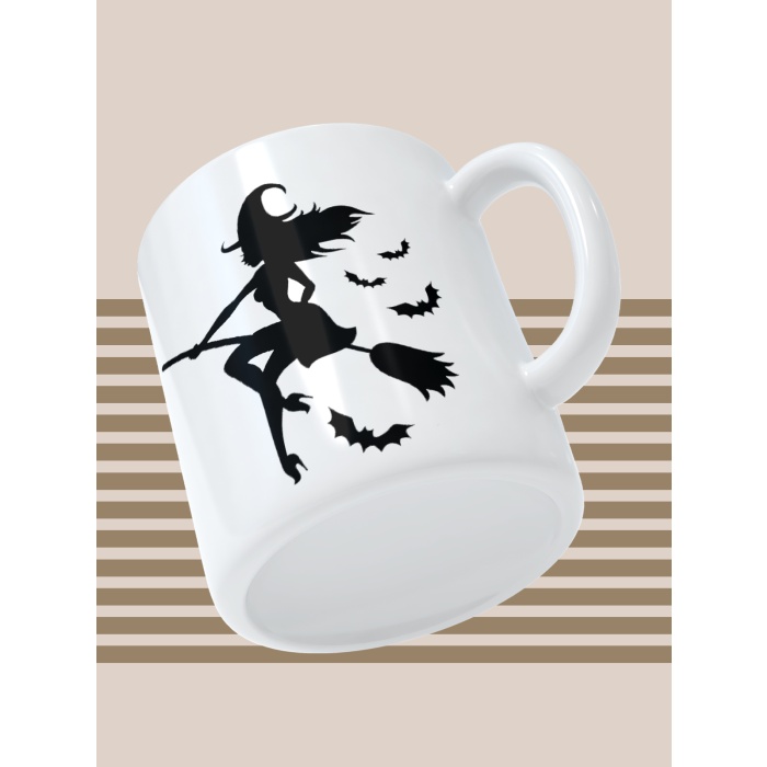 Baskılı Kupa Bardak Seramik Mug - Süpürgeli Cadı