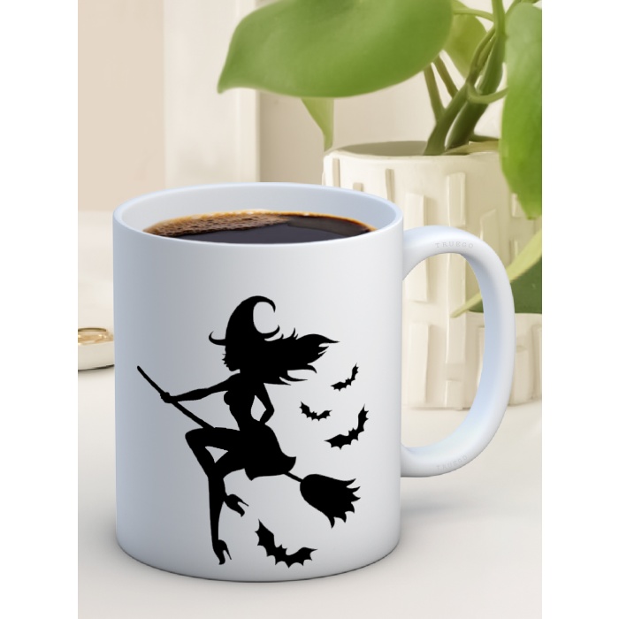 Baskılı Kupa Bardak Seramik Mug - Süpürgeli Cadı