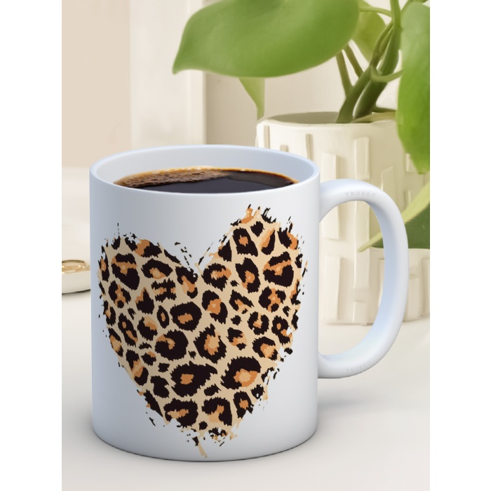 Baskılı Kupa Bardak Seramik Mug - Leopar Kalp