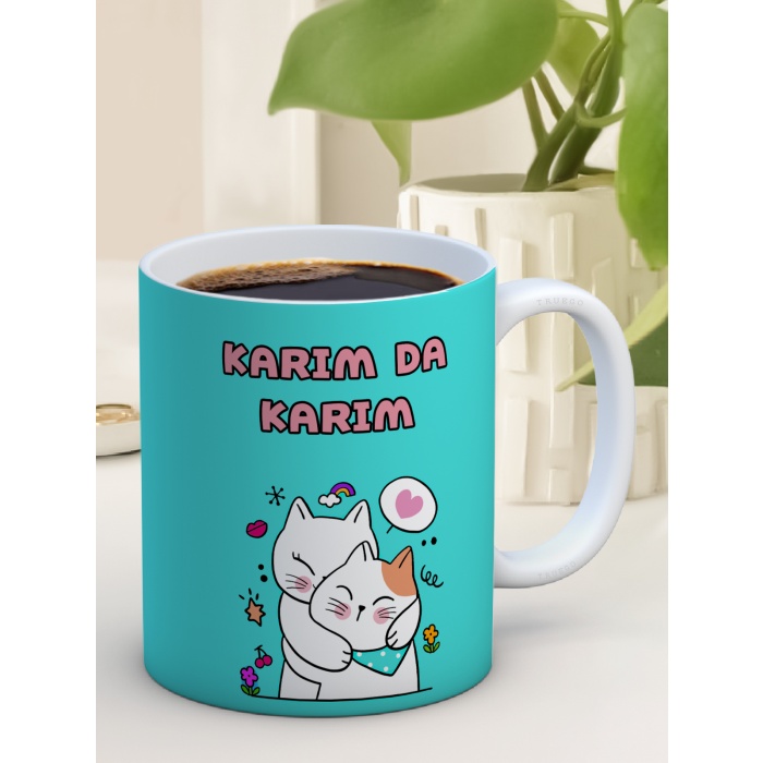 Baskılı Kupa Bardak Seramik Mug Yeşil - Kocam da Kocam