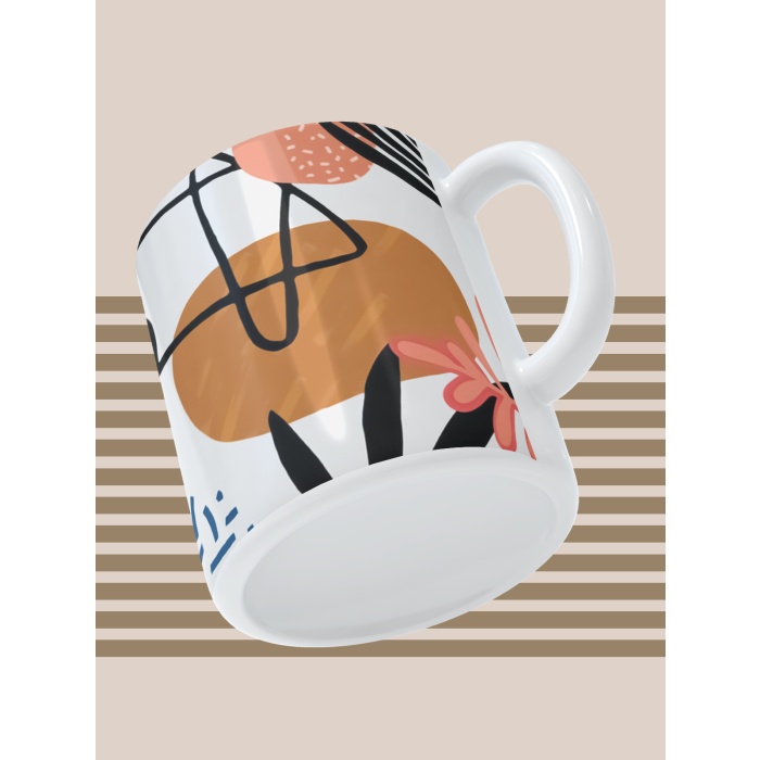 Baskılı Kupa Bardak Seramik Mug - Geometrik Çizgi