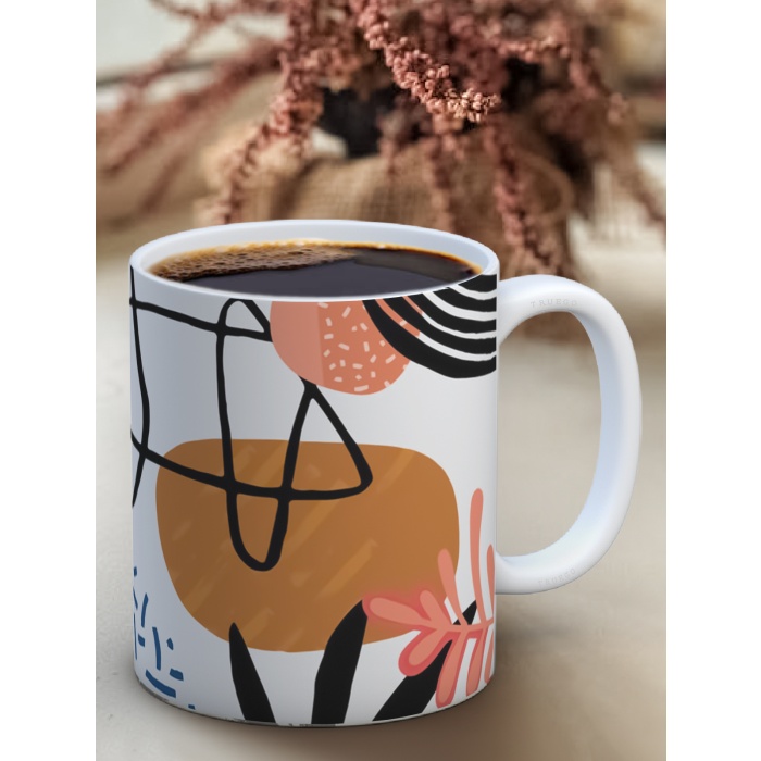 Baskılı Kupa Bardak Seramik Mug - Geometrik Çizgi