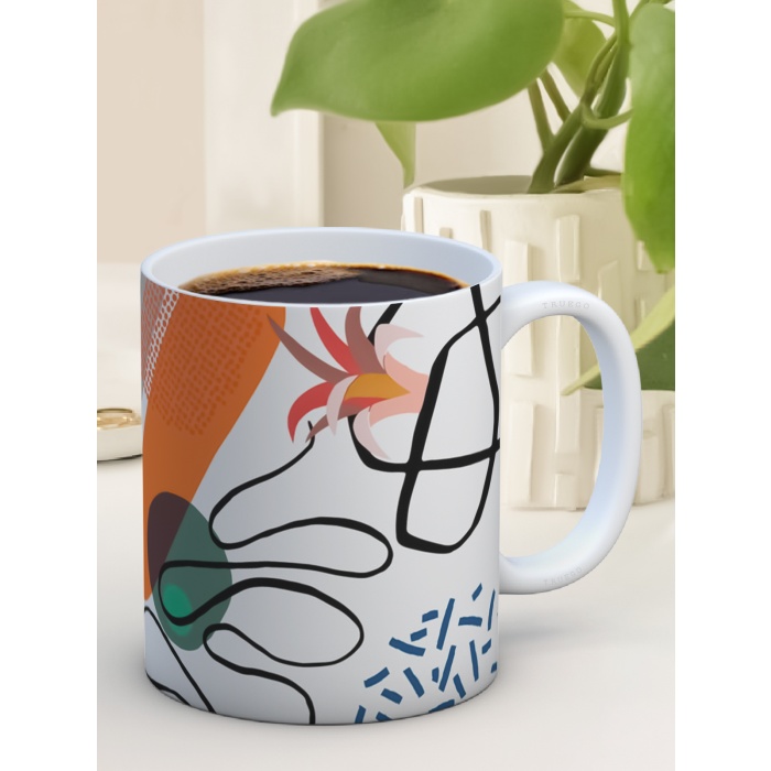 Baskılı Kupa Bardak Seramik Mug - Geometrik Çizgi