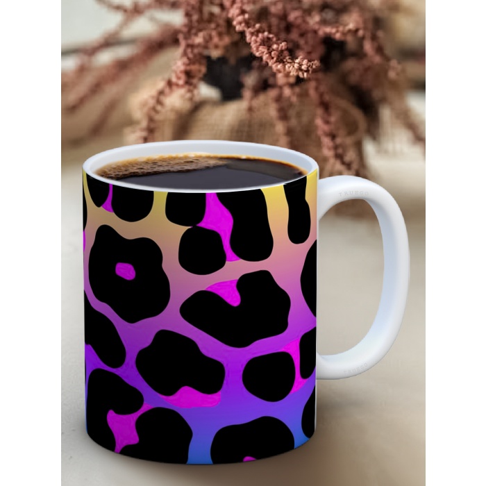 Baskılı Kupa Bardak Seramik Mug - Parlak Leopar Desen