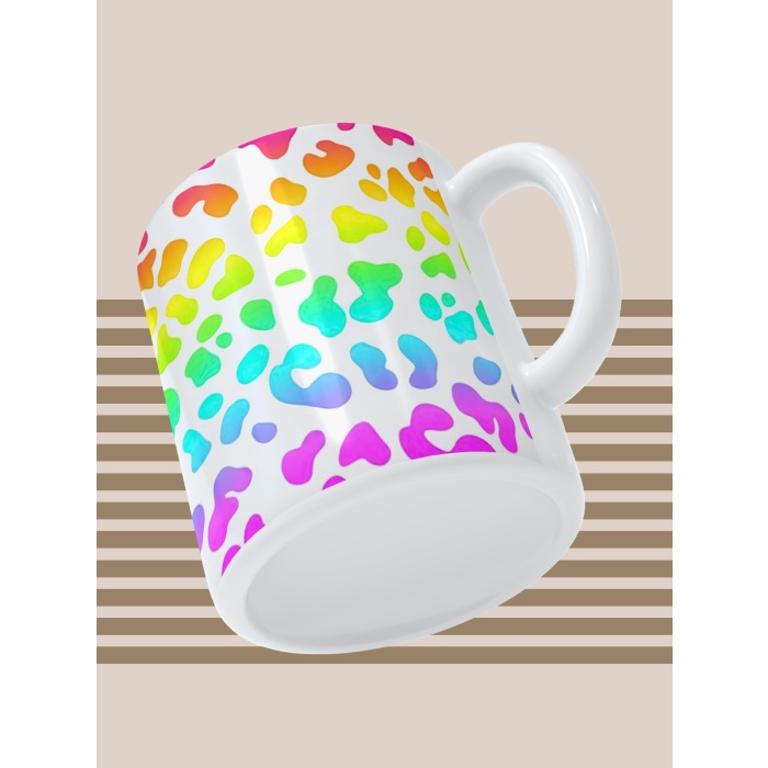 Baskılı Kupa Bardak Seramik Mug - Renkli Leopar Desen