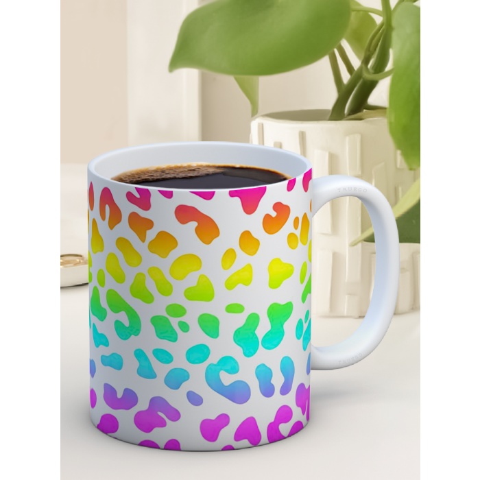 Baskılı Kupa Bardak Seramik Mug - Renkli Leopar Desen