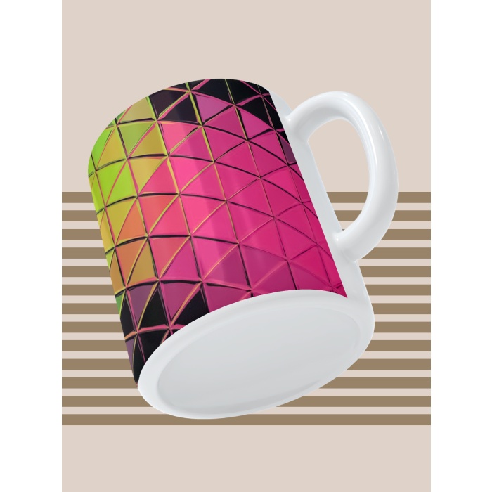 Baskılı Kupa Bardak Seramik Mug - Kırmızı Yeşil Desen