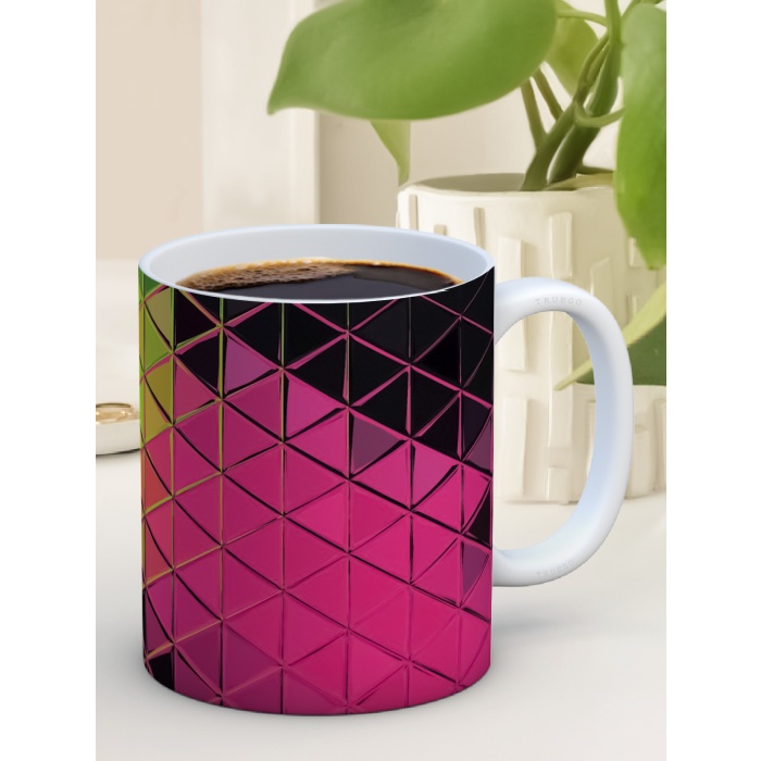 Baskılı Kupa Bardak Seramik Mug - Kırmızı Yeşil Desen