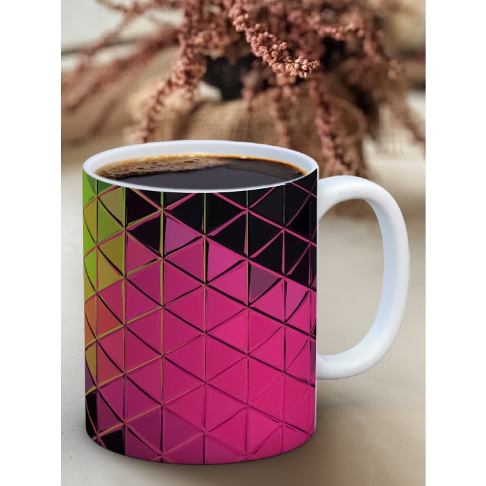 Baskılı Kupa Bardak Seramik Mug - Kırmızı Yeşil Desen