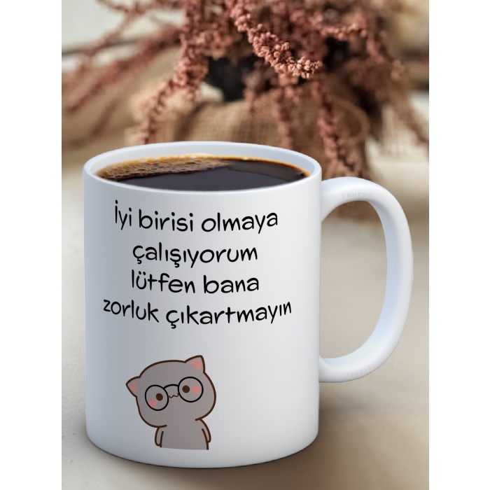 Baskılı Kupa Bardak Seramik Mug - Zorluk Çıkartmayın