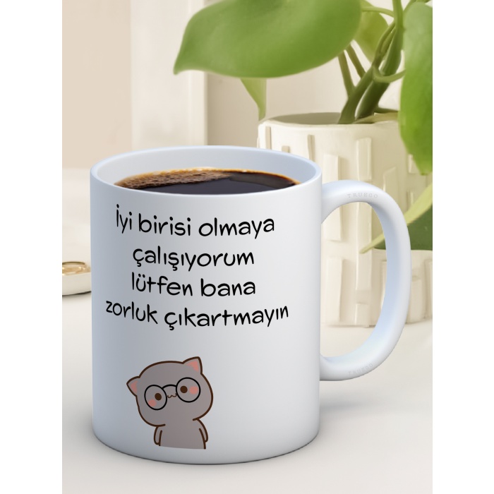Baskılı Kupa Bardak Seramik Mug - Zorluk Çıkartmayın
