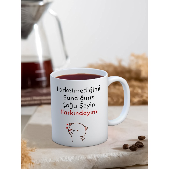 Baskılı Kupa Bardak Seramik Mug - Farkındayım.