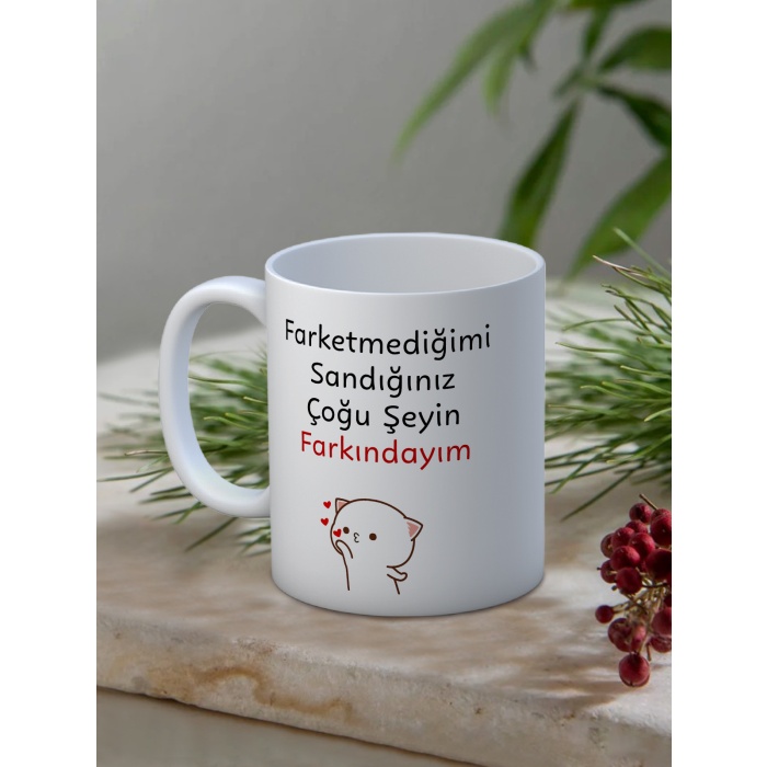 Baskılı Kupa Bardak Seramik Mug - Farkındayım.