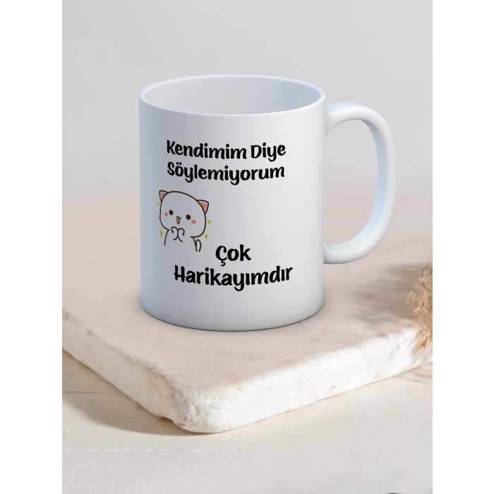 Baskılı Kupa Bardak Seramik Mug - Çok Harikayımdır..