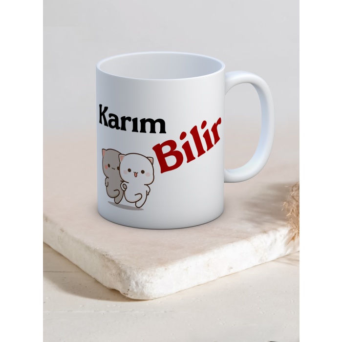 Baskılı Kupa Bardak Seramik Mug - Karım Bilir, Kocam Bilir Set