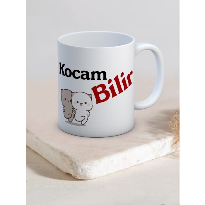 Baskılı Kupa Bardak Seramik Mug - Karım Bilir, Kocam Bilir Set