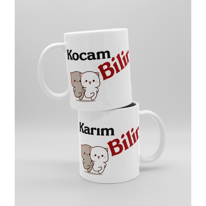 Baskılı Kupa Bardak Seramik Mug - Karım Bilir, Kocam Bilir Set