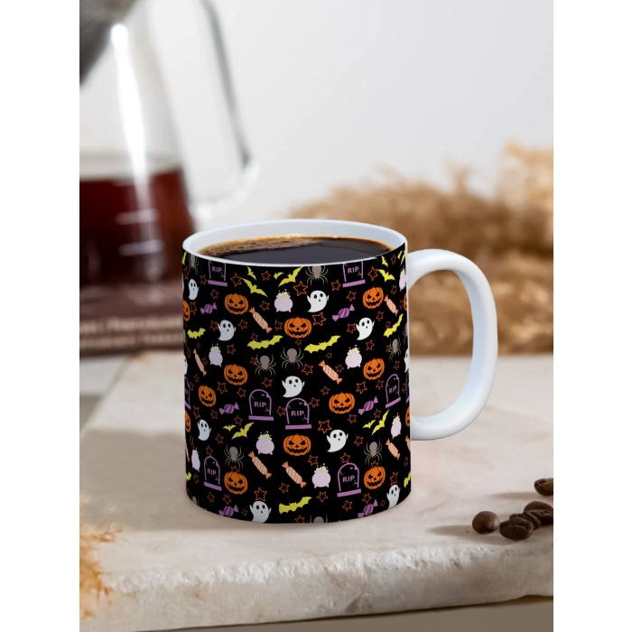Baskılı Kupa Bardak Seramik Mug - Halloween Figürleri