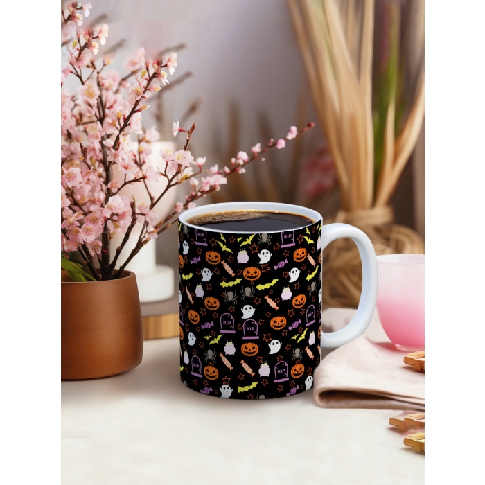 Baskılı Kupa Bardak Seramik Mug - Halloween Figürleri