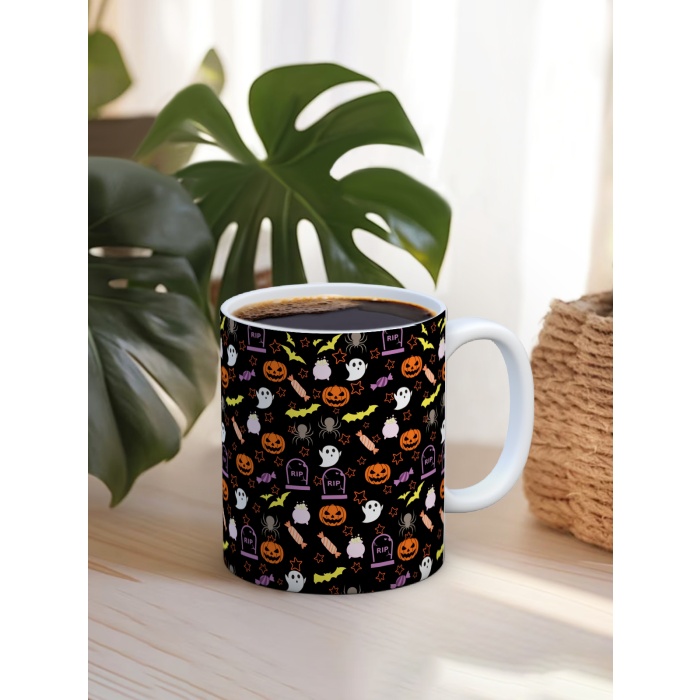 Baskılı Kupa Bardak Seramik Mug - Halloween Figürleri