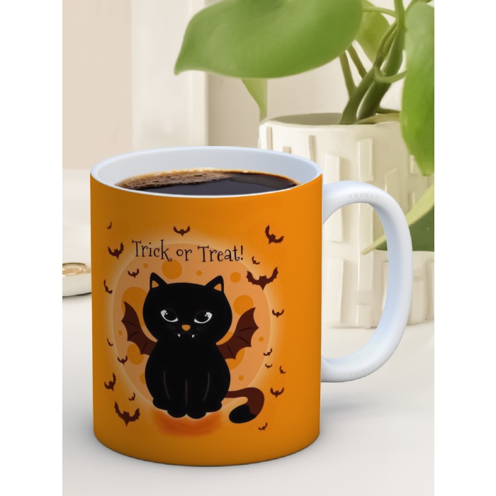 Baskılı Kupa Bardak Seramik Mug - Halloween Kedi