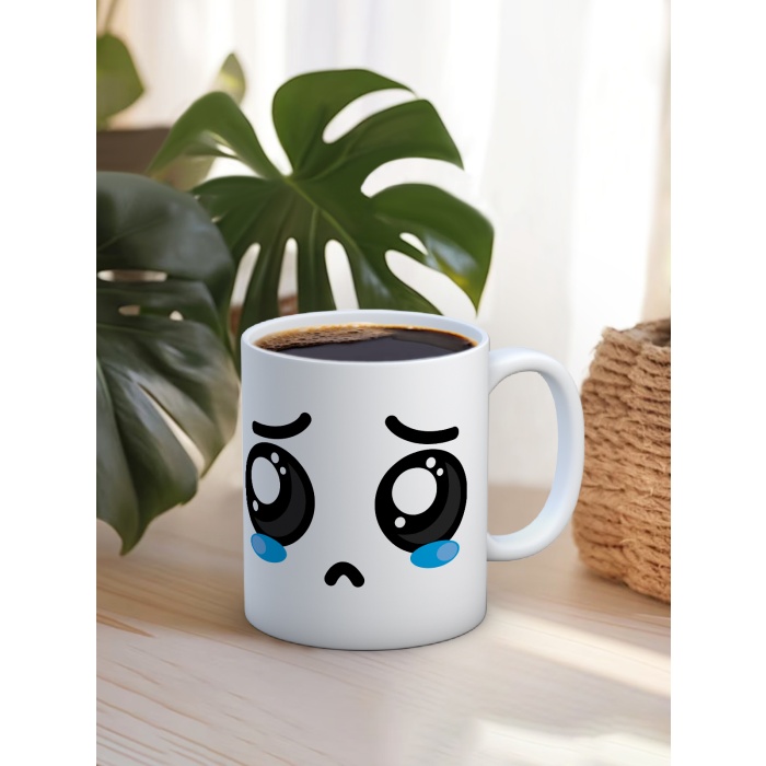 Baskılı Kupa Bardak Seramik Mug - Ağlayan Emoji