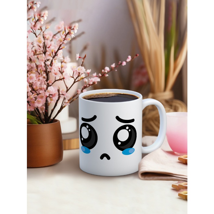 Baskılı Kupa Bardak Seramik Mug - Ağlayan Emoji