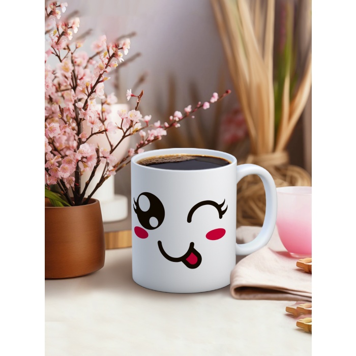 Baskılı Kupa Bardak Seramik Mug - Şımarık Emoji