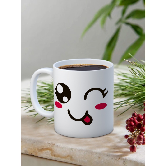 Baskılı Kupa Bardak Seramik Mug - Şımarık Emoji