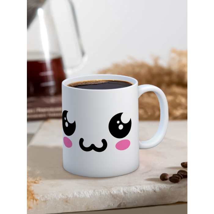Baskılı Kupa Bardak Seramik Mug - Üzgün Emoji