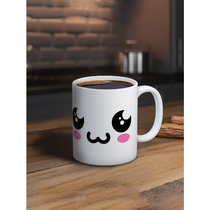 Baskılı Kupa Bardak Seramik Mug - Üzgün Emoji