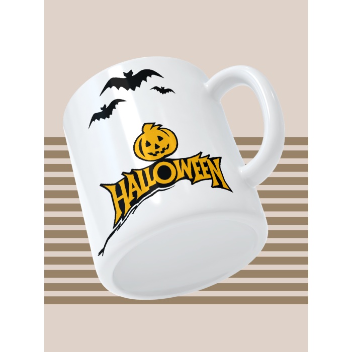 Baskılı Kupa Bardak Seramik Mug - Halloween Bal Kabağı