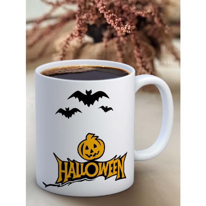Baskılı Kupa Bardak Seramik Mug - Halloween Bal Kabağı