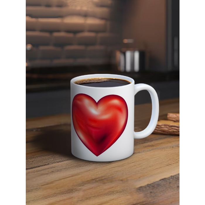 Baskılı Kupa Bardak Seramik Mug - 3D Kırmızı Kalp