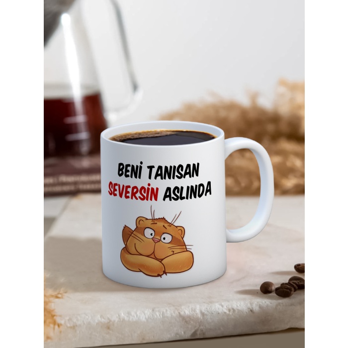 Baskılı Kupa Bardak Seramik Mug - Tanısan Seversin