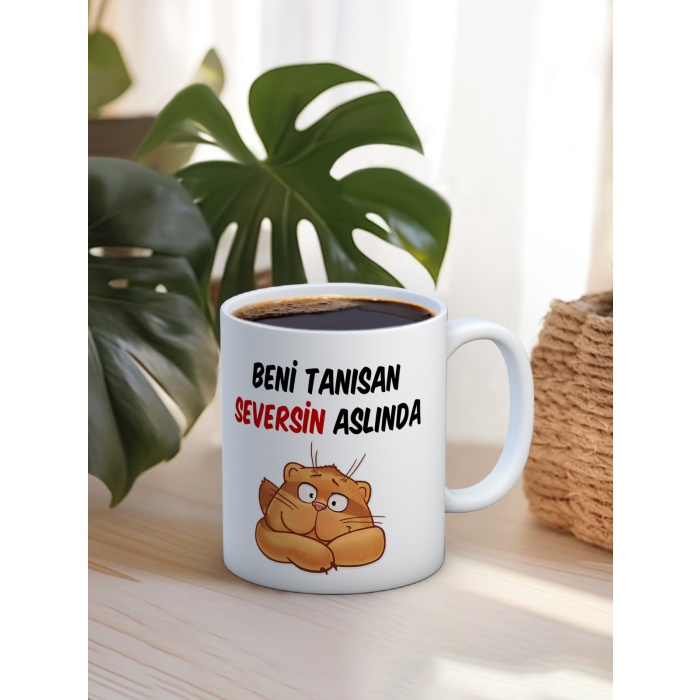 Baskılı Kupa Bardak Seramik Mug - Tanısan Seversin