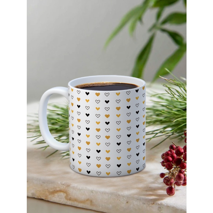 Baskılı Kupa Bardak Seramik Mug - Küçük Kalpler