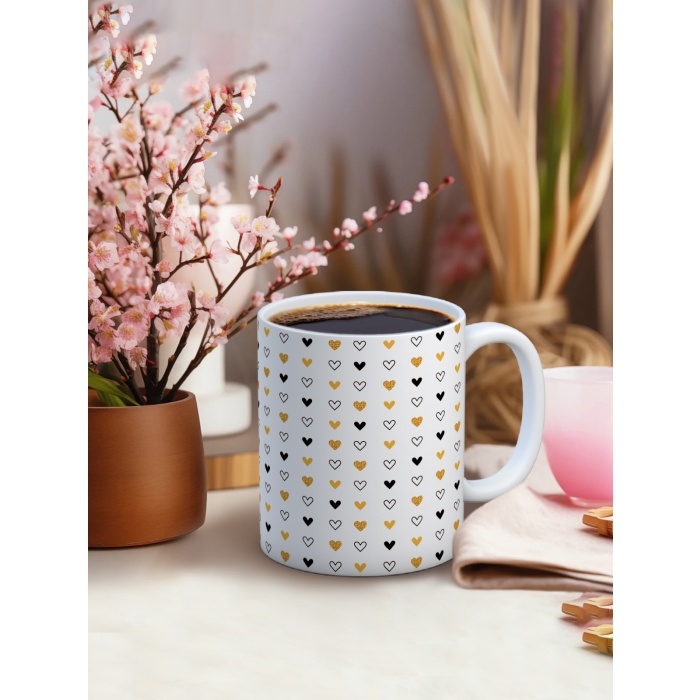 Baskılı Kupa Bardak Seramik Mug - Küçük Kalpler