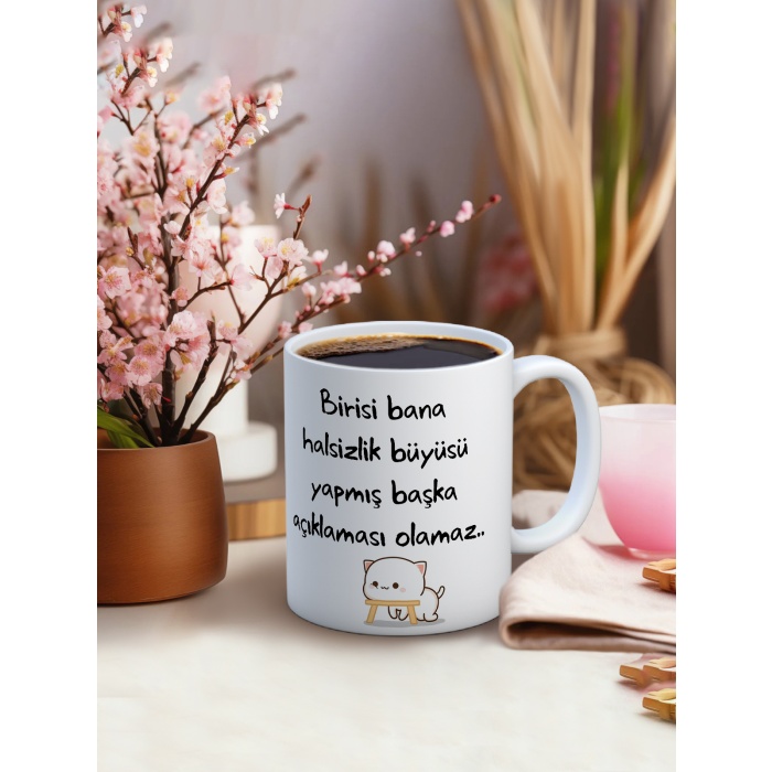 Baskılı Kupa Bardak Seramik Mug - Halsizlik Büyüsü Yapmış