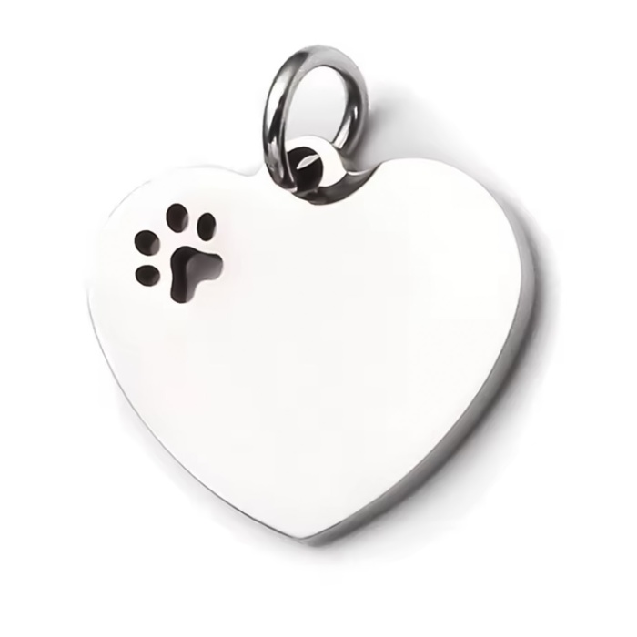 Kişiye Özel Kalp Model Patili Çelik Kedi Köpek Künyesi