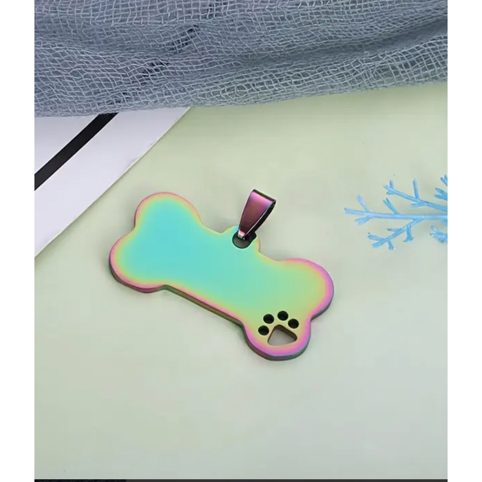 Kişiye Özel Kemik Model Patili Çelik Kedi Köpek Künyesi