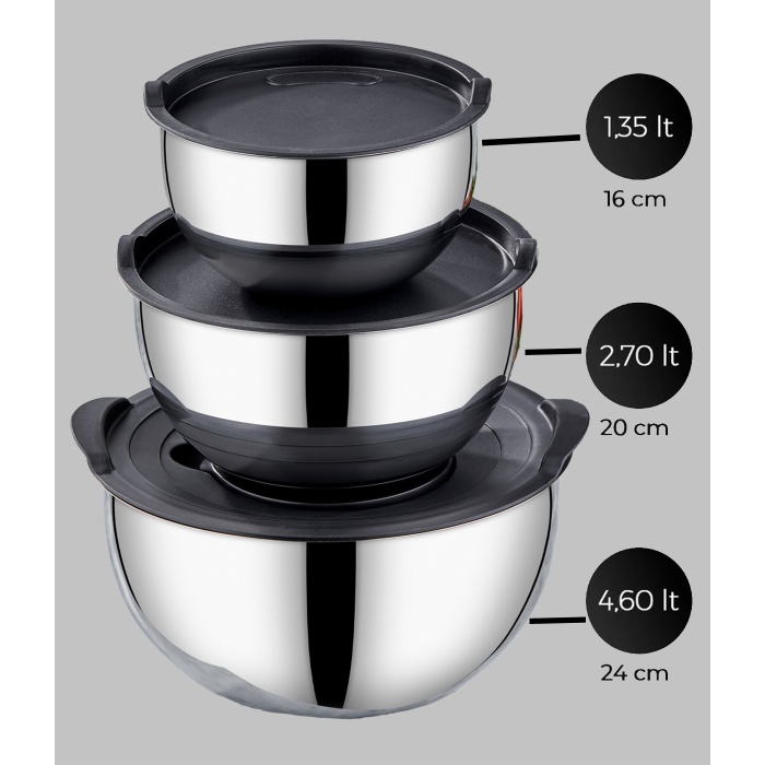 9 Parça Rendeli Karıştırma ve Saklama Kabı (16-20-24 cm)