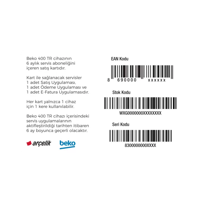 Beko 400 TR 6 Aylık Abonelik Paketi Ödeme Aksesuarları WXG000