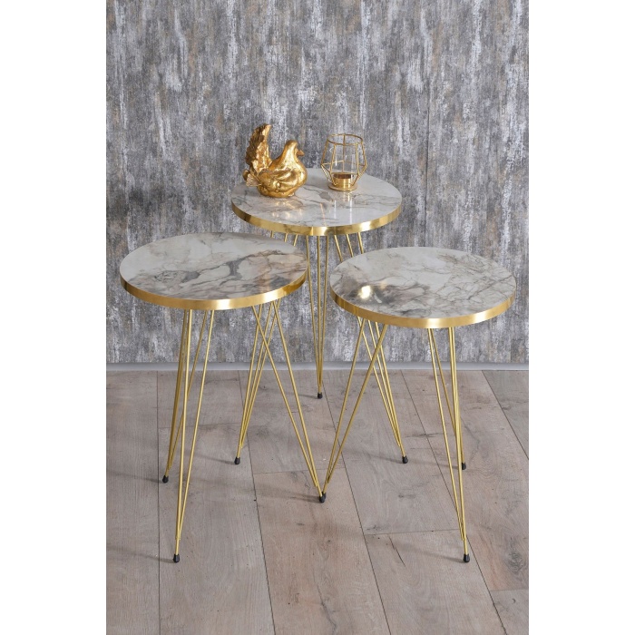 Zigon Sehpa Ve Orta Sehpa Elips Set Gold Efes Tel
