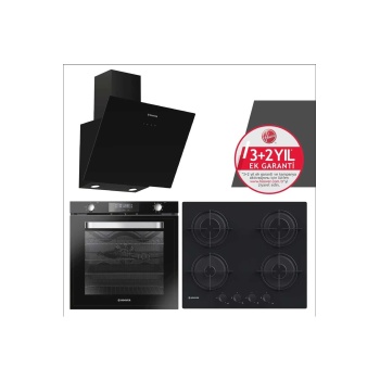 3lü Ankastre Set Siyah (HDG6C2GBTK Davlumbaz, HOAT 3150 BI Fırın, HVW6MBB Ocak)