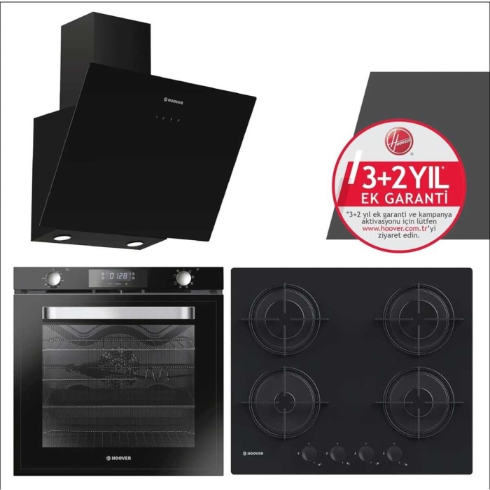 3lü Ankastre Set Siyah (HDG6C2GBTK Davlumbaz, HOAT 3150 BI Fırın, HVW6MBB Ocak)