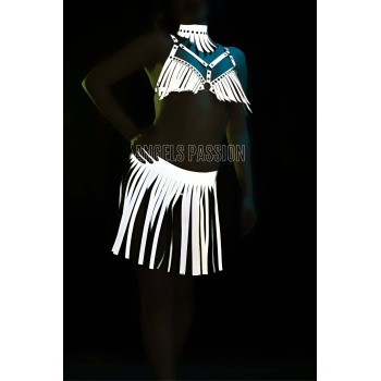 Karanlıkta Parlayan Püsküllü Etekli Seksi Harness Takım - APFT482